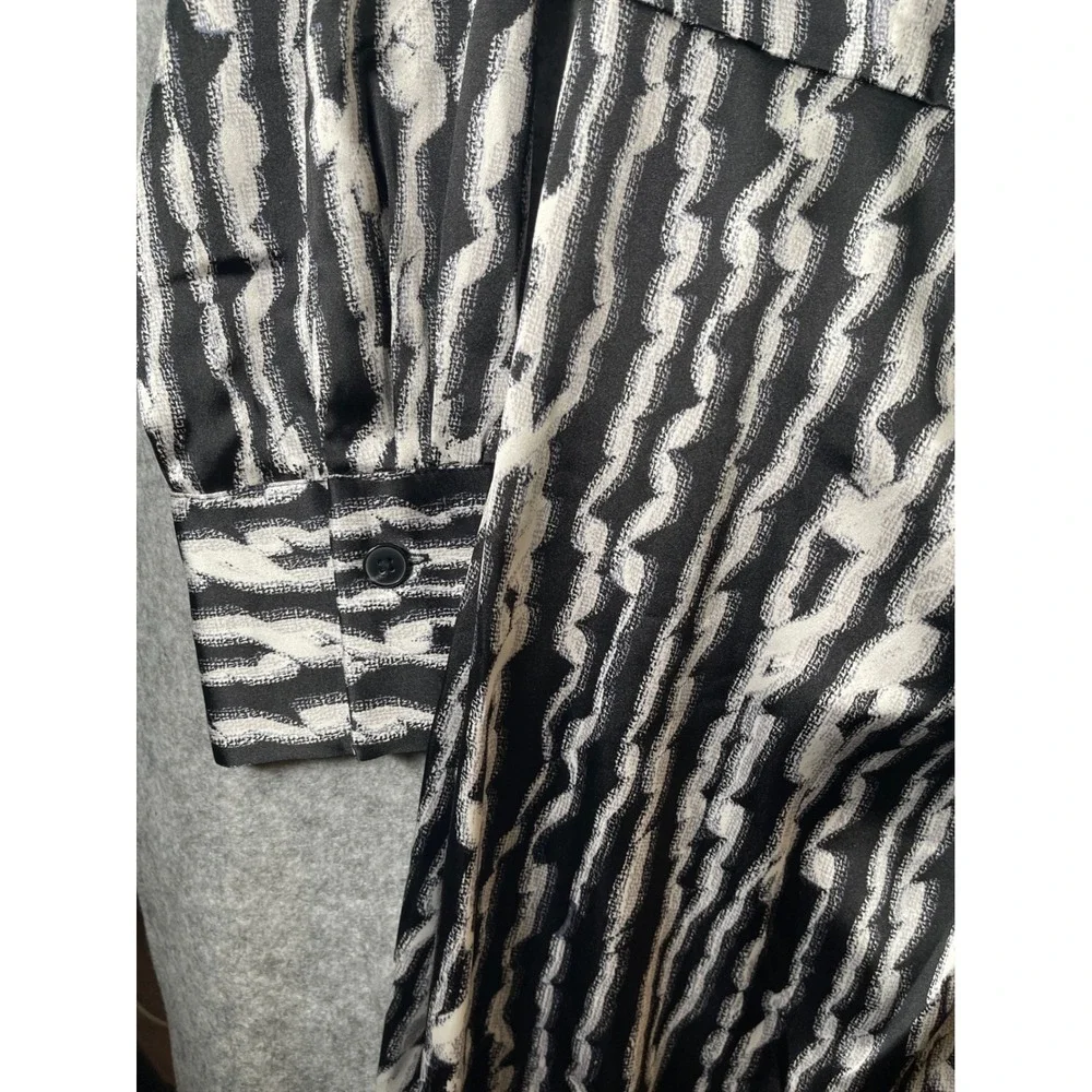 Worthington Womens XL Black White Abstract Stripe Tie Waist Midi Shirt Dress NWT